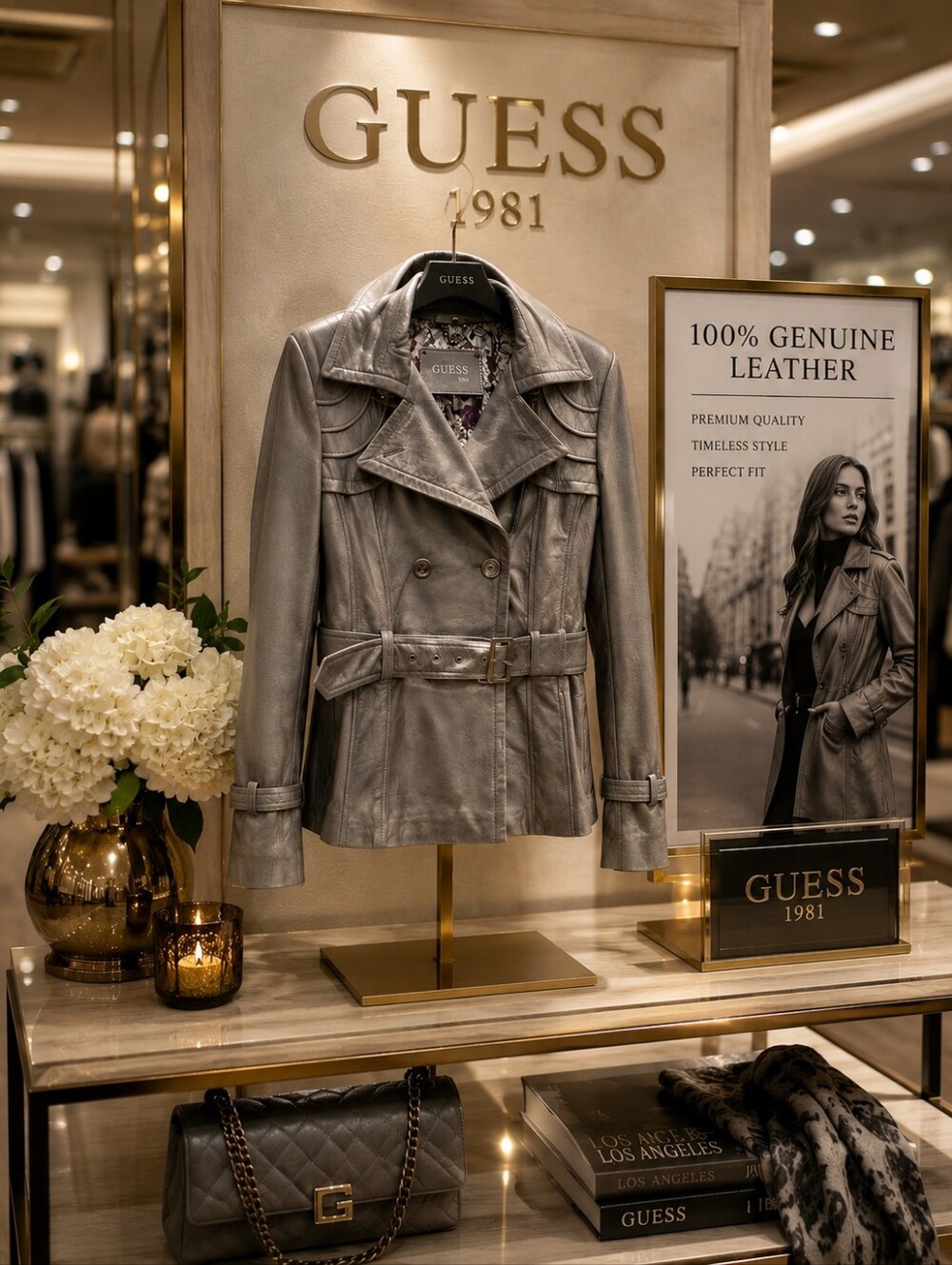 GUESS Women's Silver Leather Trench Jacket